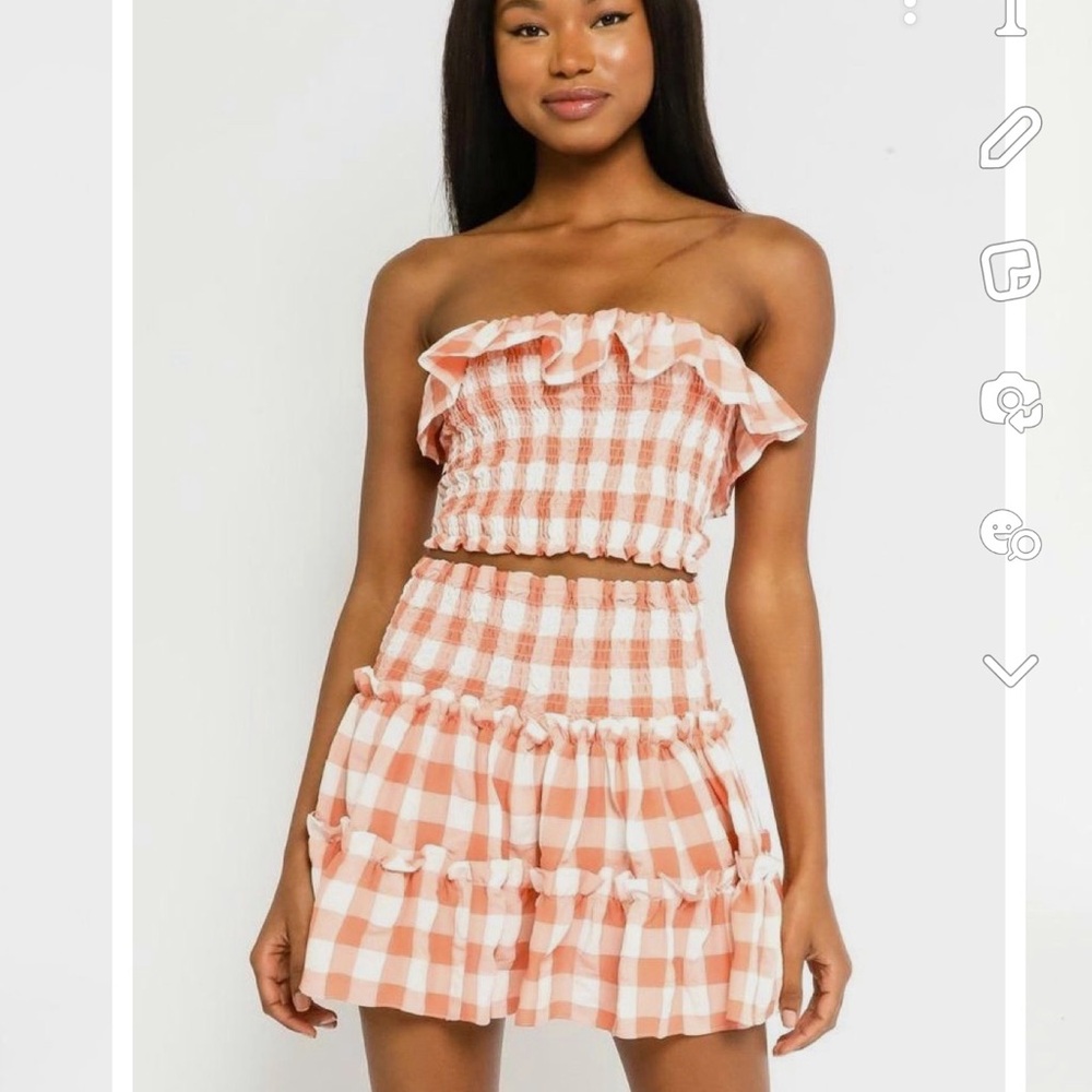 Orange Gingham Two-Piece skirt set